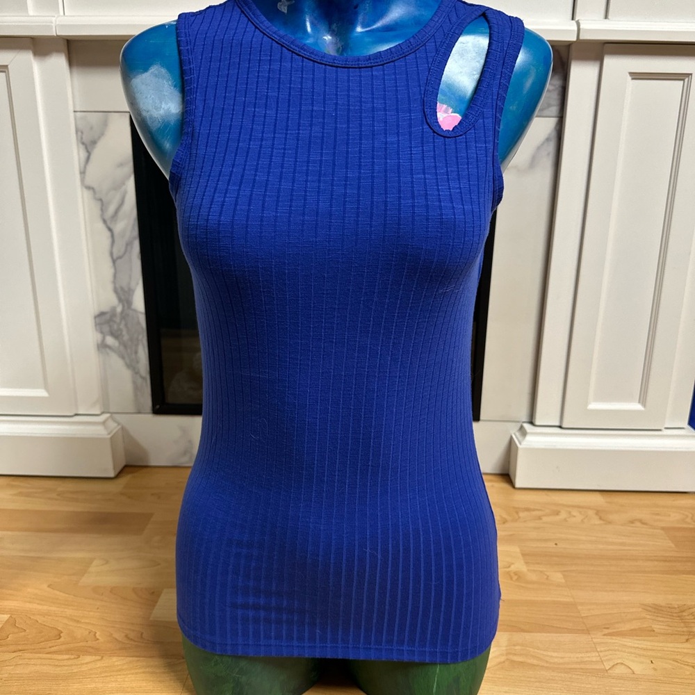 Blue Ribbed Sleeveless Top